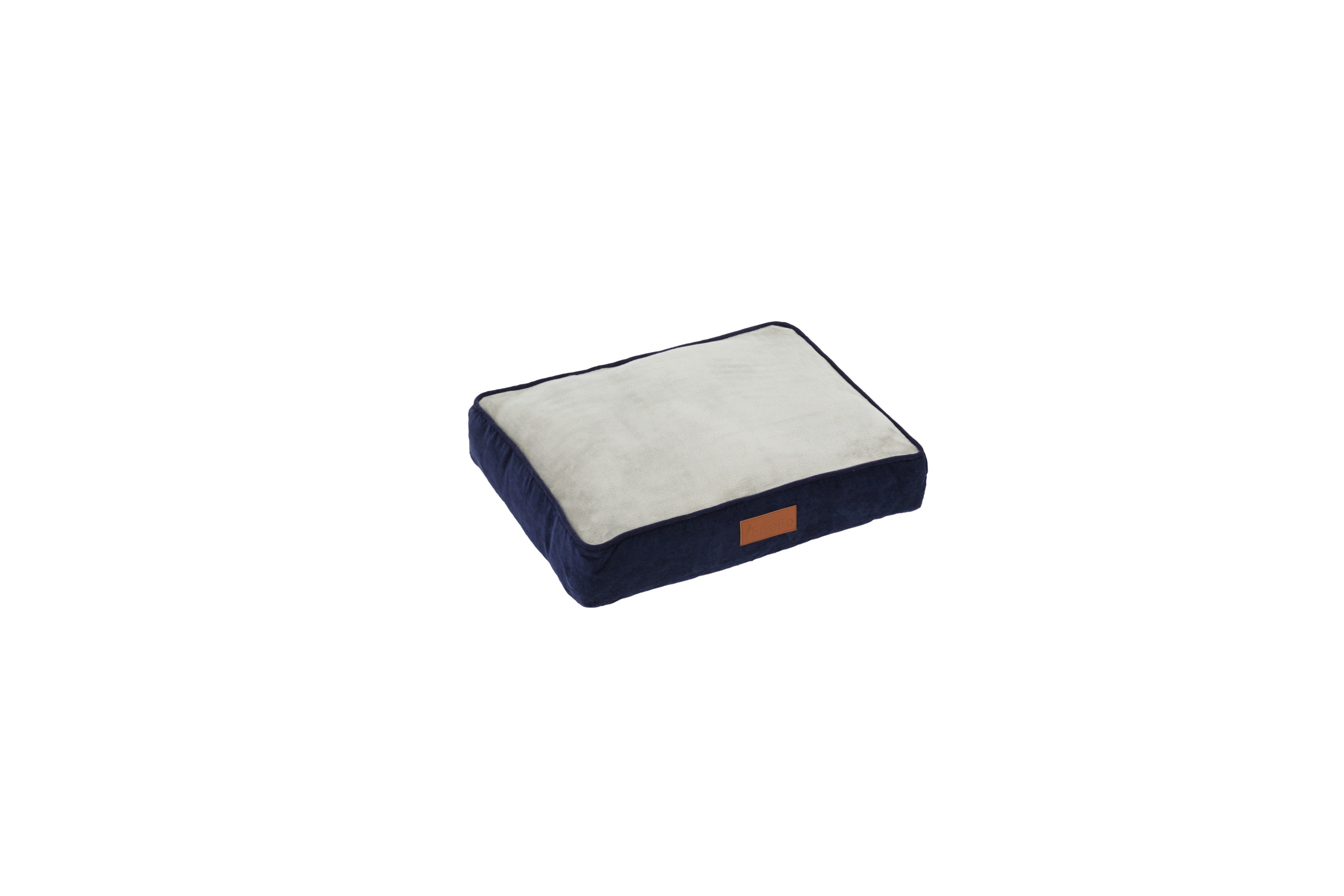 Ellie-Bo Dog Bed with Blue Corduroy Sides and Grey Faux Fur Topping