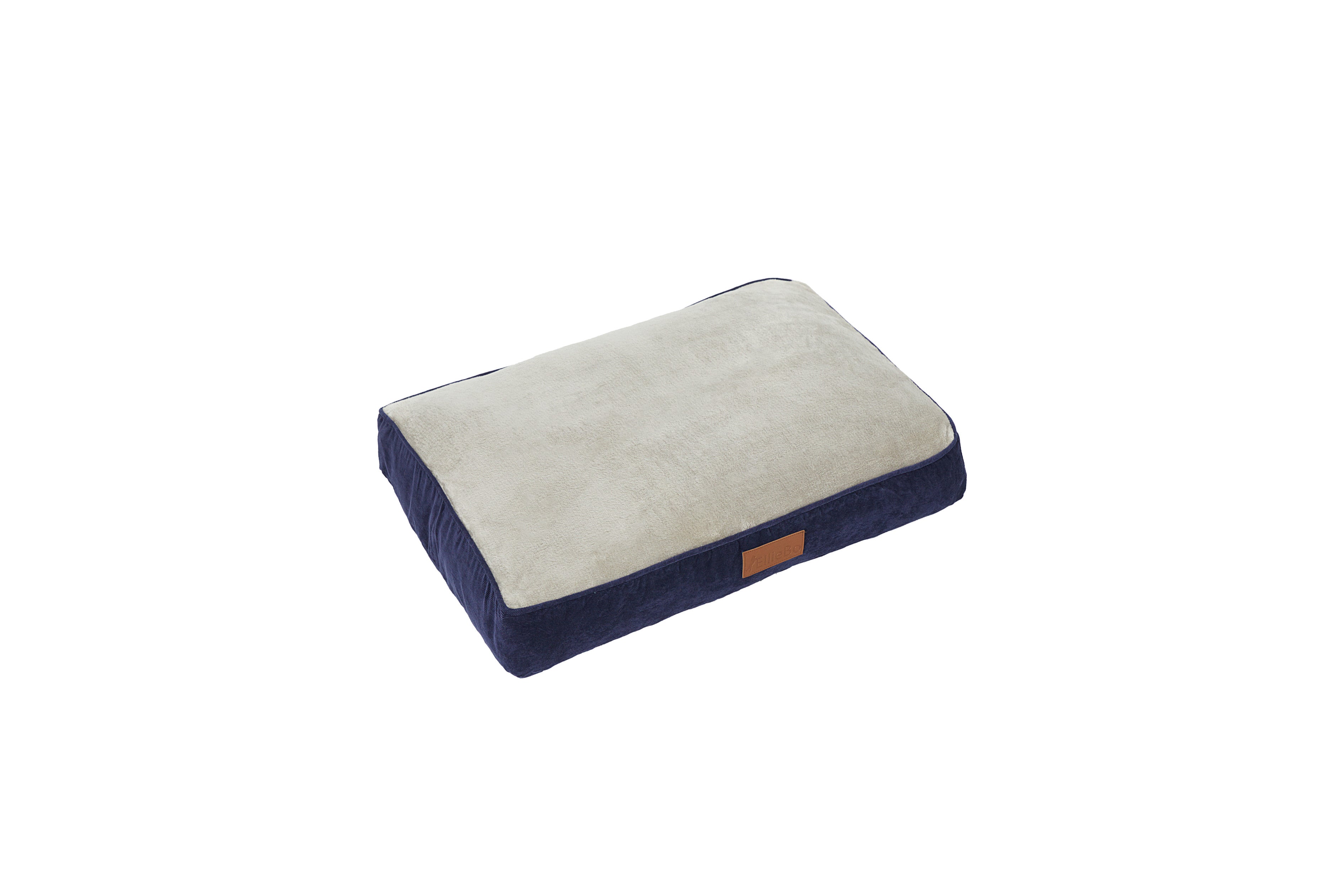 Ellie-Bo Dog Bed with Blue Corduroy Sides and Grey Faux Fur Topping