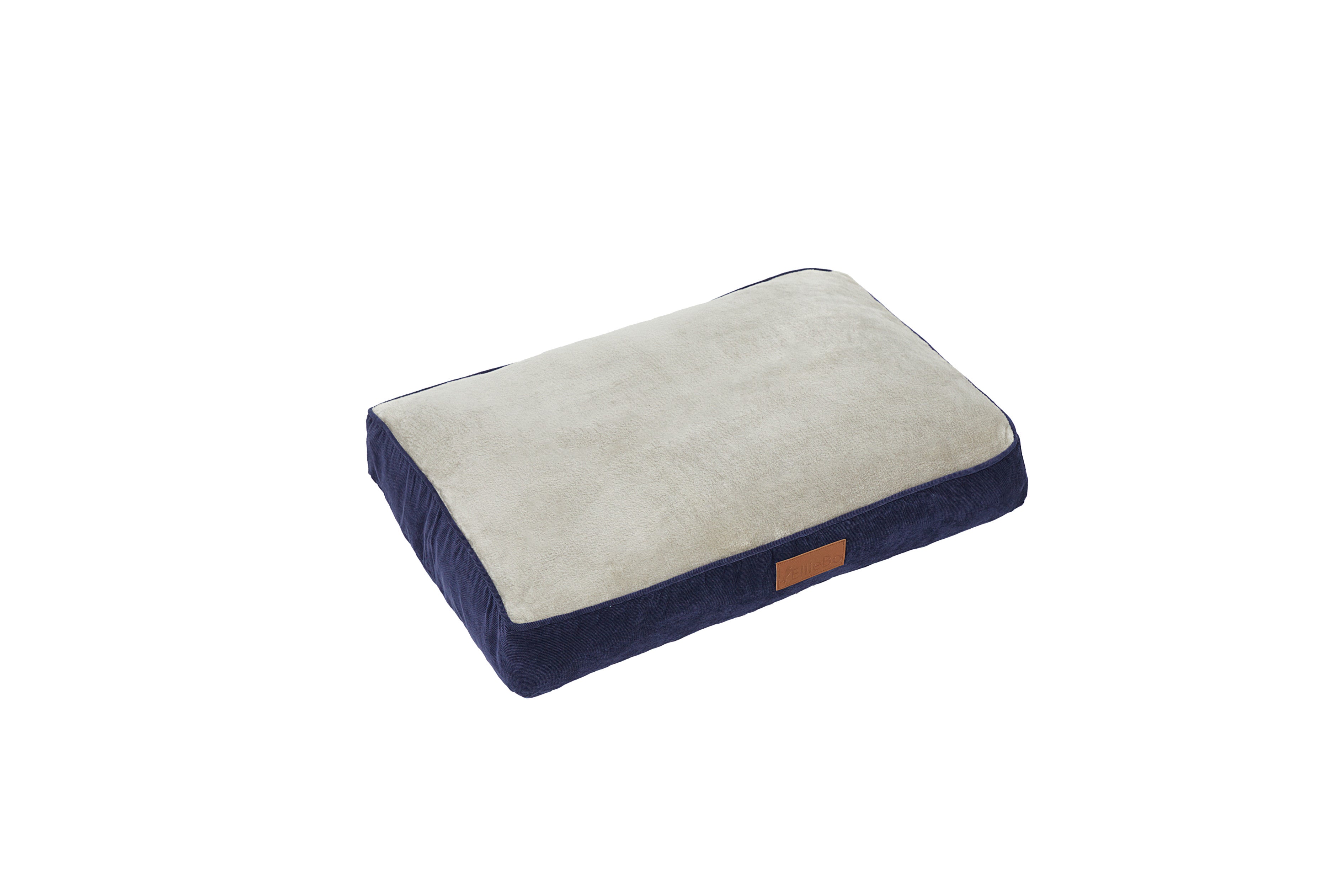 Ellie-Bo Dog Bed with Blue Corduroy Sides and Grey Faux Fur Topping
