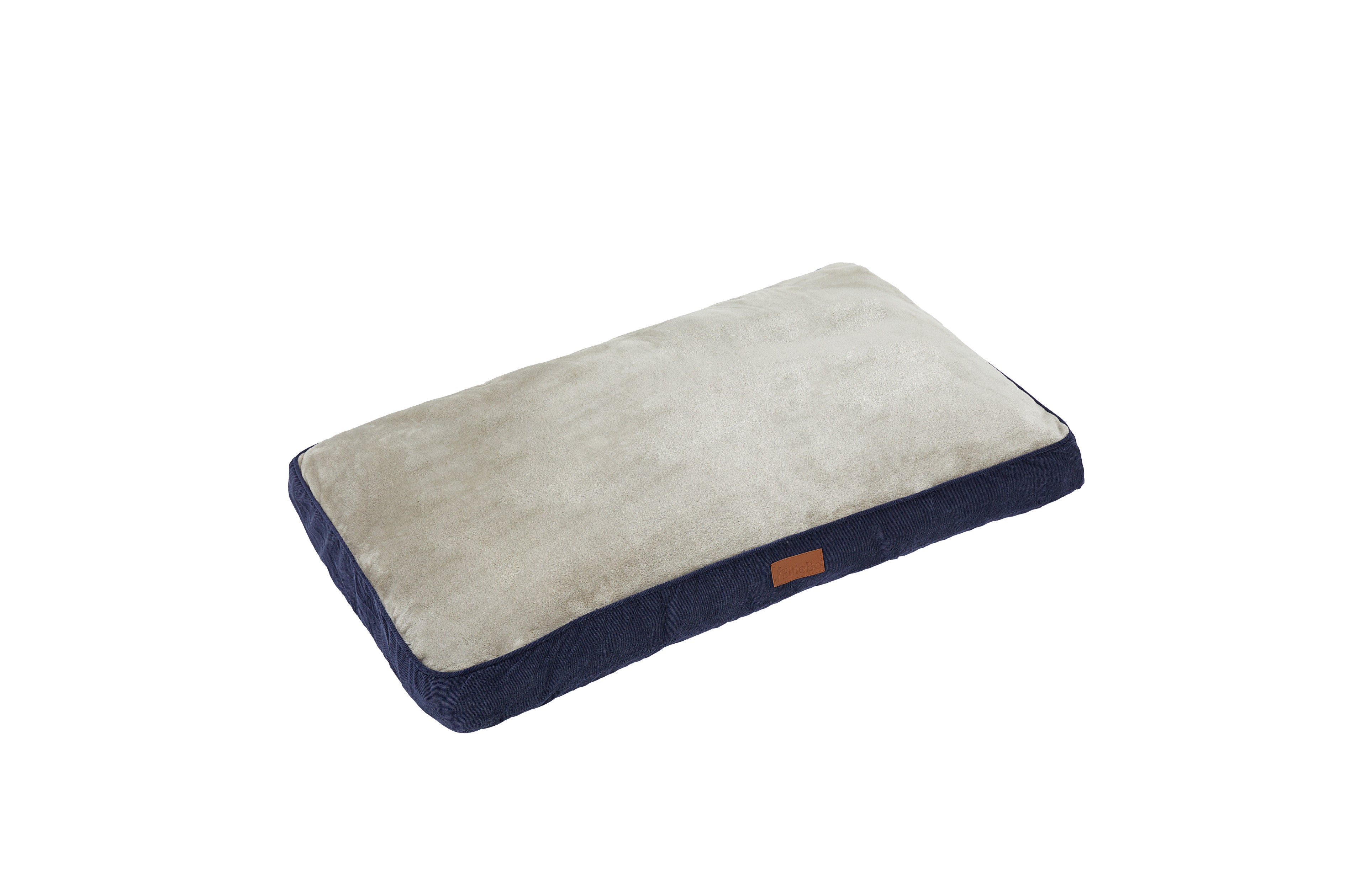 Ellie-Bo Dog Bed with Blue Corduroy Sides and Grey Faux Fur Topping