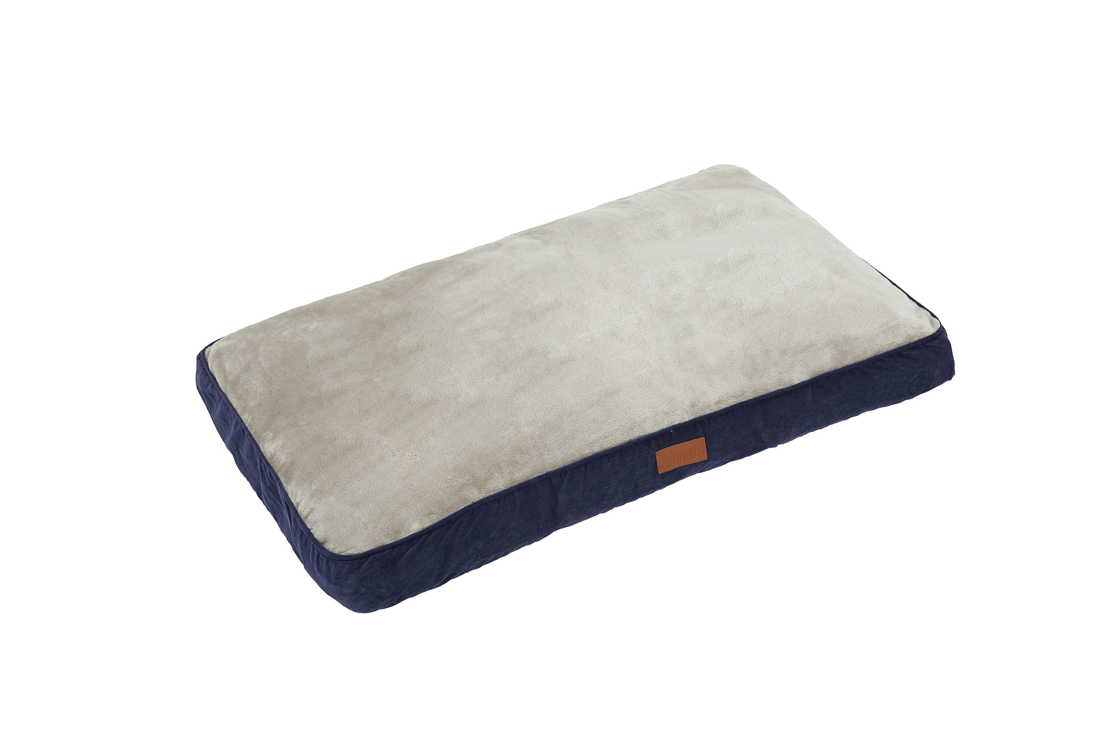 Ellie-Bo Dog Bed with Blue Corduroy Sides and Grey Faux Fur Topping
