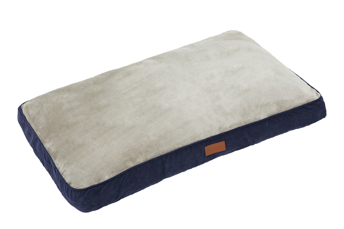 Ellie-Bo Orthopaedic Foam Dog Bed with Blue Corduroy Sides and Grey Faux Fur Topping
