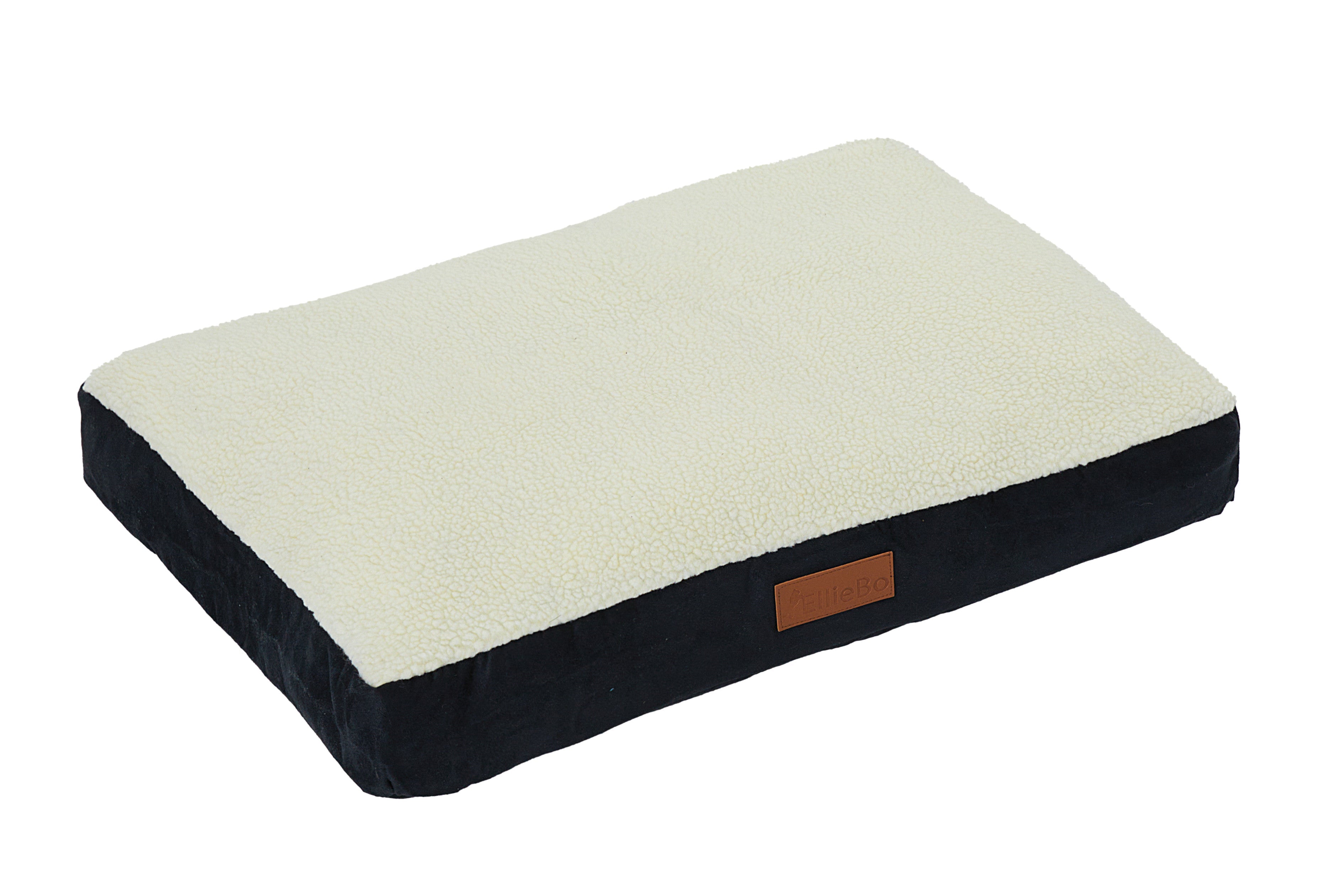 Ellie-Bo Black Dog Bed with Faux Suede and Sheepskin Topping