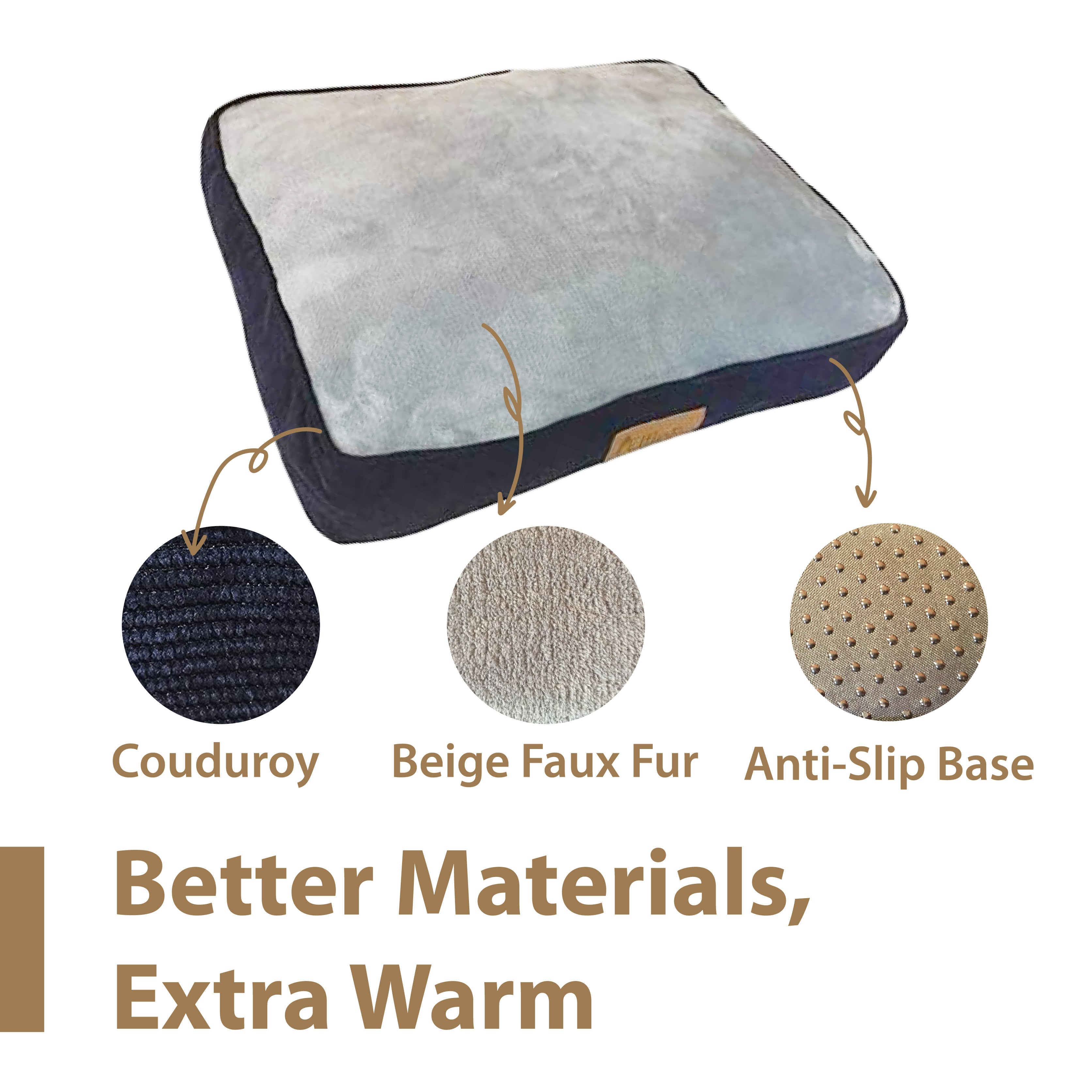 Ellie-Bo Dog Bed with Blue Corduroy Sides and Grey Faux Fur Topping