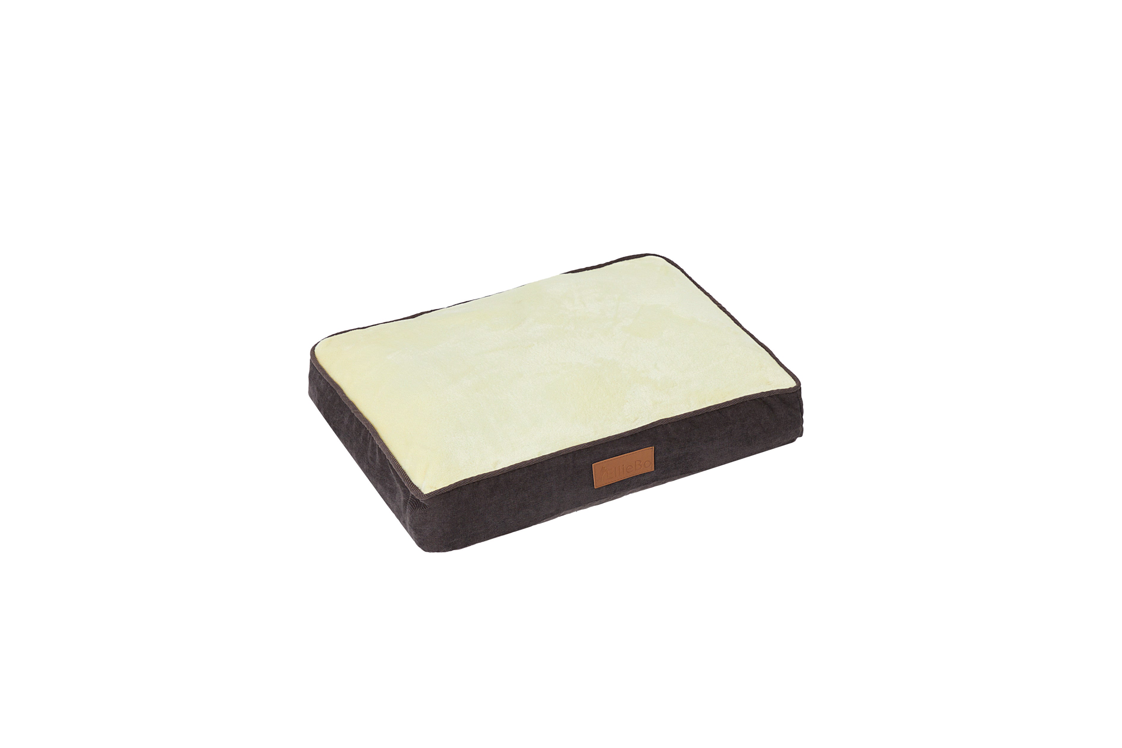 Ellie-Bo Dog Bed with Brown Corduroy Sides and Beige Faux Fur Topping