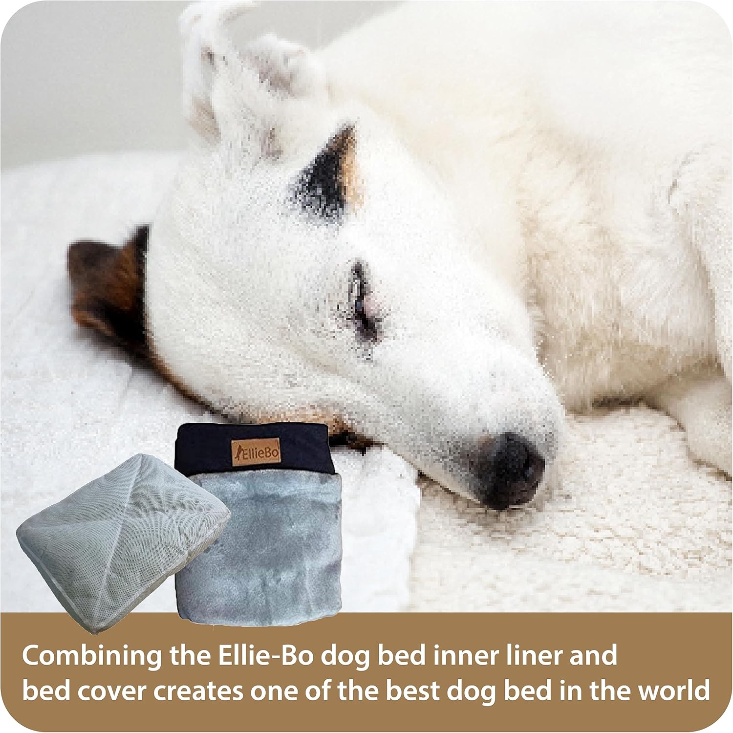 Ellie-Bo Dog Bed Cover with Blue Corduroy Sides and Grey Faux Fur Topping