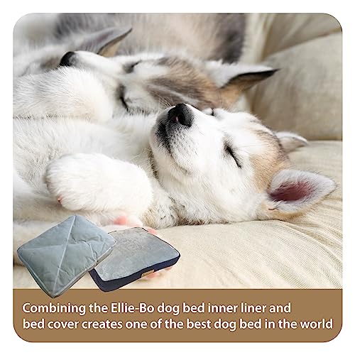 Ellie-Bo Dog Bed with Blue Corduroy Sides and Grey Faux Fur Topping