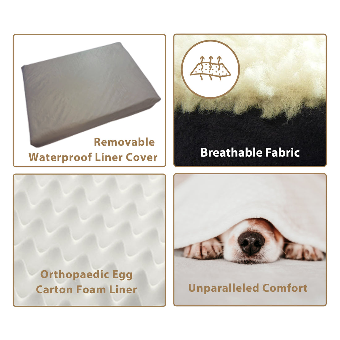 Ellie-Bo Orthopaedic Foam Dog Bed with Brown Corduroy Sides and Beige Faux Fur Topping