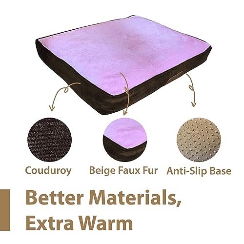 Ellie-Bo Orthopaedic Foam Dog Bed with Brown Corduroy Sides and Pink Faux Fur Topping