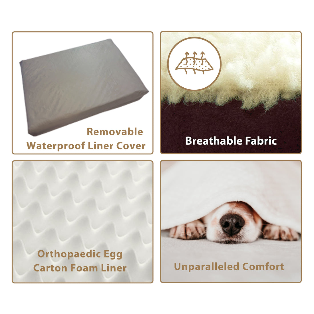 Ellie-Bo Orthopaedic Foam Brown Dog Bed with Faux Suede and Sheepskin Topping