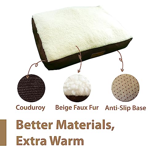 Ellie-Bo Orthopaedic Foam Brown Dog Bed with Faux Suede and Sheepskin Topping