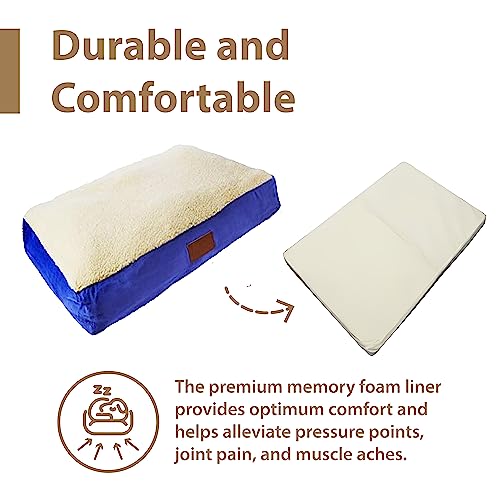 Ellie-Bo Blue Memory Foam Dog Bed with Faux Suede and Sheepskin Topping