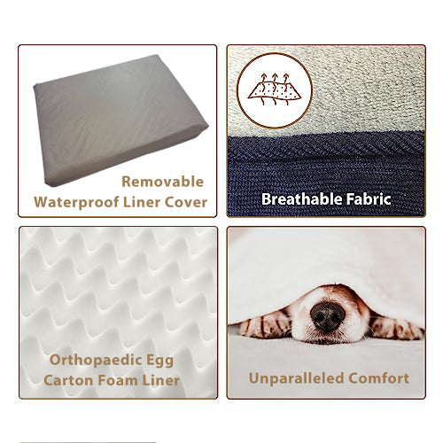 Ellie-Bo Orthopaedic Foam Dog Bed with Blue Corduroy Sides and Grey Faux Fur Topping