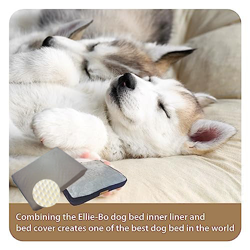 Ellie-Bo Orthopaedic Foam Dog Bed with Blue Corduroy Sides and Grey Faux Fur Topping