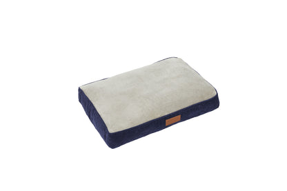 Ellie-Bo Dog Bed with Blue Corduroy Sides and Grey Faux Fur Topping