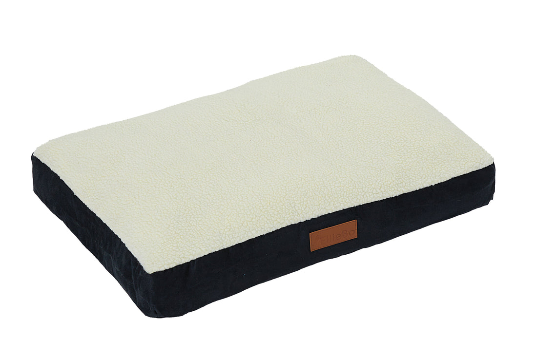 Ellie-Bo Black Dog Bed with Faux Suede and Sheepskin Topping