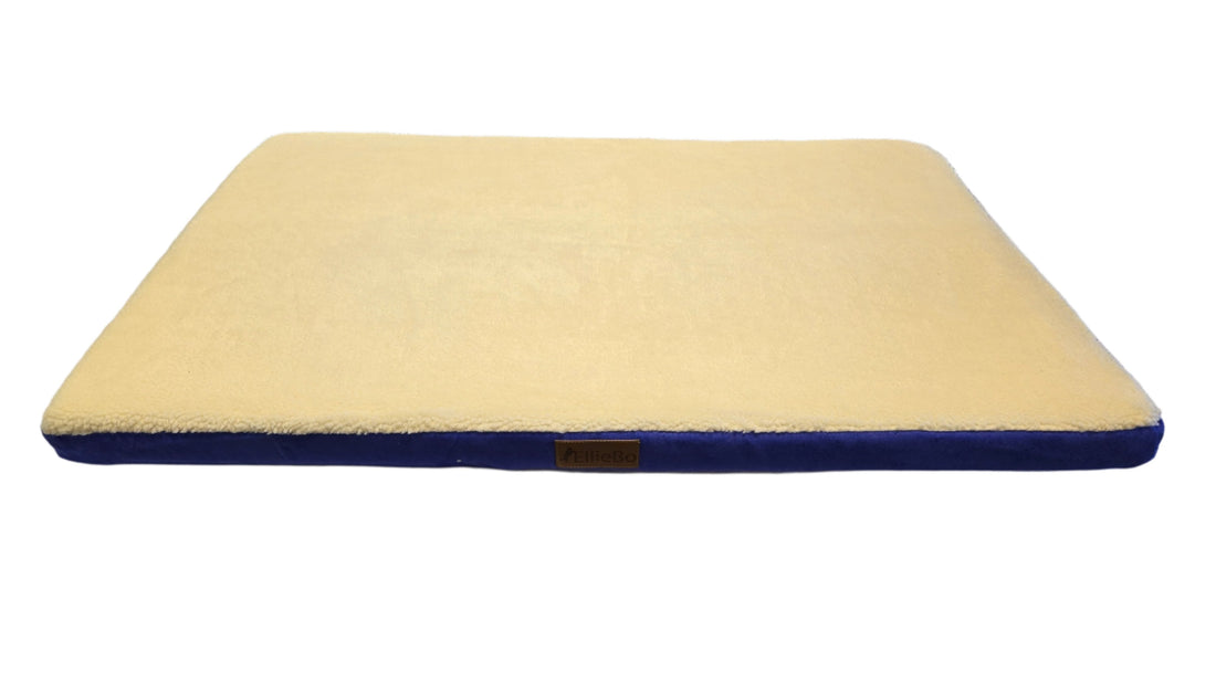 Ellie-Bo Blue Memory Foam Dog Bed with Faux Suede and Sheepskin Topping