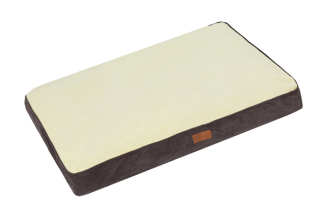 Ellie-Bo Orthopaedic Foam Dog Bed with Brown Corduroy Sides and Beige Faux Fur Topping