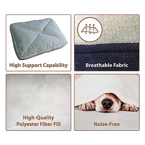 Ellie-Bo Dog Bed with Blue Corduroy Sides and Grey Faux Fur Topping