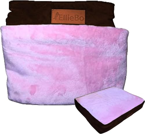 Ellie-Bo Dog Bed Cover with Brown Corduroy Sides and Pink Faux Fur Topping