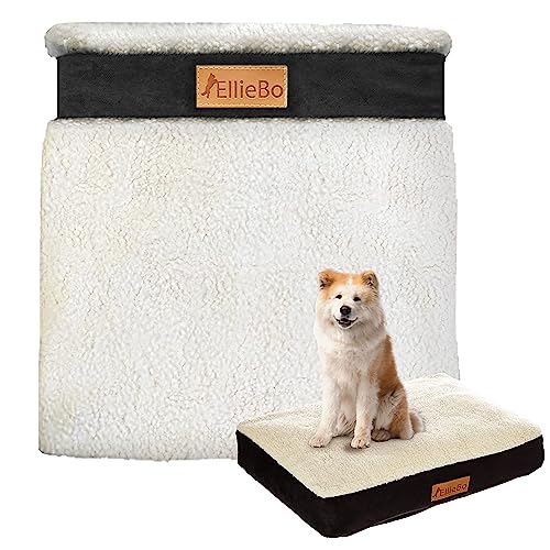 Ellie-Bo Black Cover with Faux Suede and Sheepskin Topping for Memory Foam Dog Beds