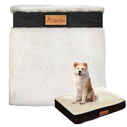 Ellie-Bo Black Cover with Faux Suede and Sheepskin Topping for Memory Foam Dog Beds