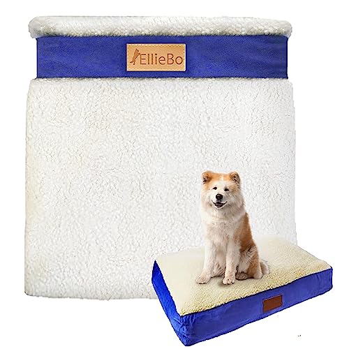 Ellie-Bo Blue Cover with Faux Suede and Sheepskin Topping for Memory Foam Dog Beds