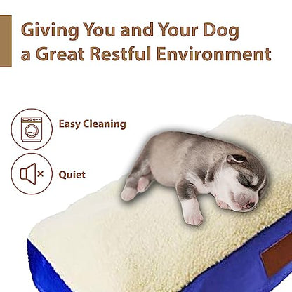 Ellie-Bo Blue Memory Foam Dog Bed with Faux Suede and Sheepskin Topping