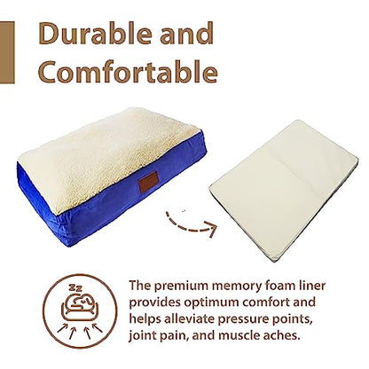 Ellie-Bo Blue Memory Foam Dog Bed with Faux Suede and Sheepskin Topping
