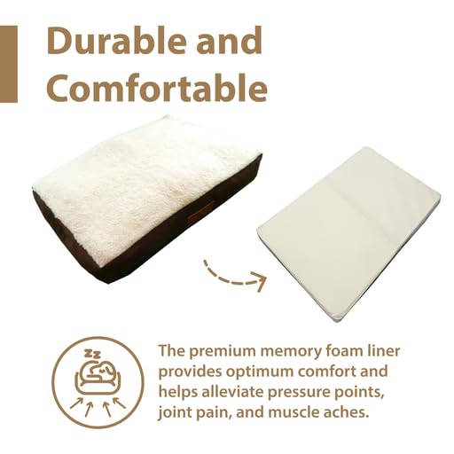 Ellie-Bo Brown Memory Foam Dog Bed with Faux Suede and Sheepskin Topping