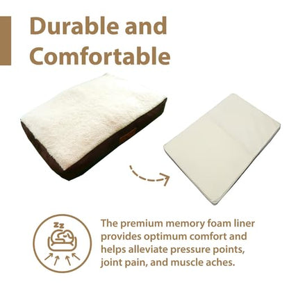 Ellie-Bo Brown Memory Foam Dog Bed with Faux Suede and Sheepskin Topping